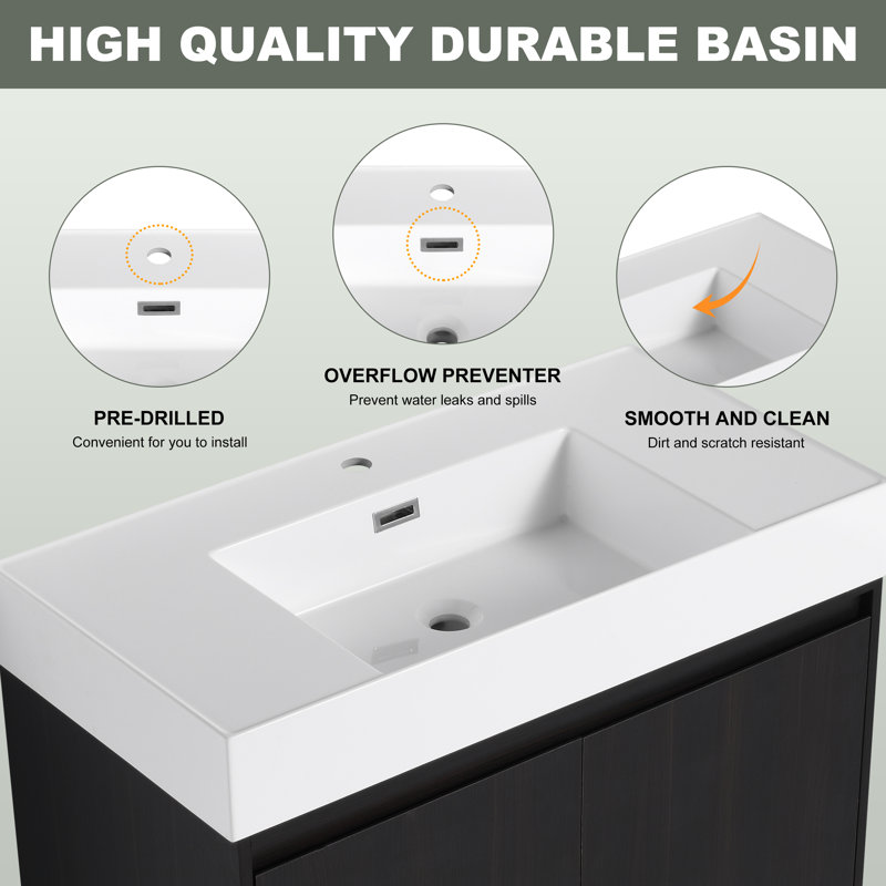 Meuble-lavabo 36 po avec lavabo en résine, armoires à fermeture douce