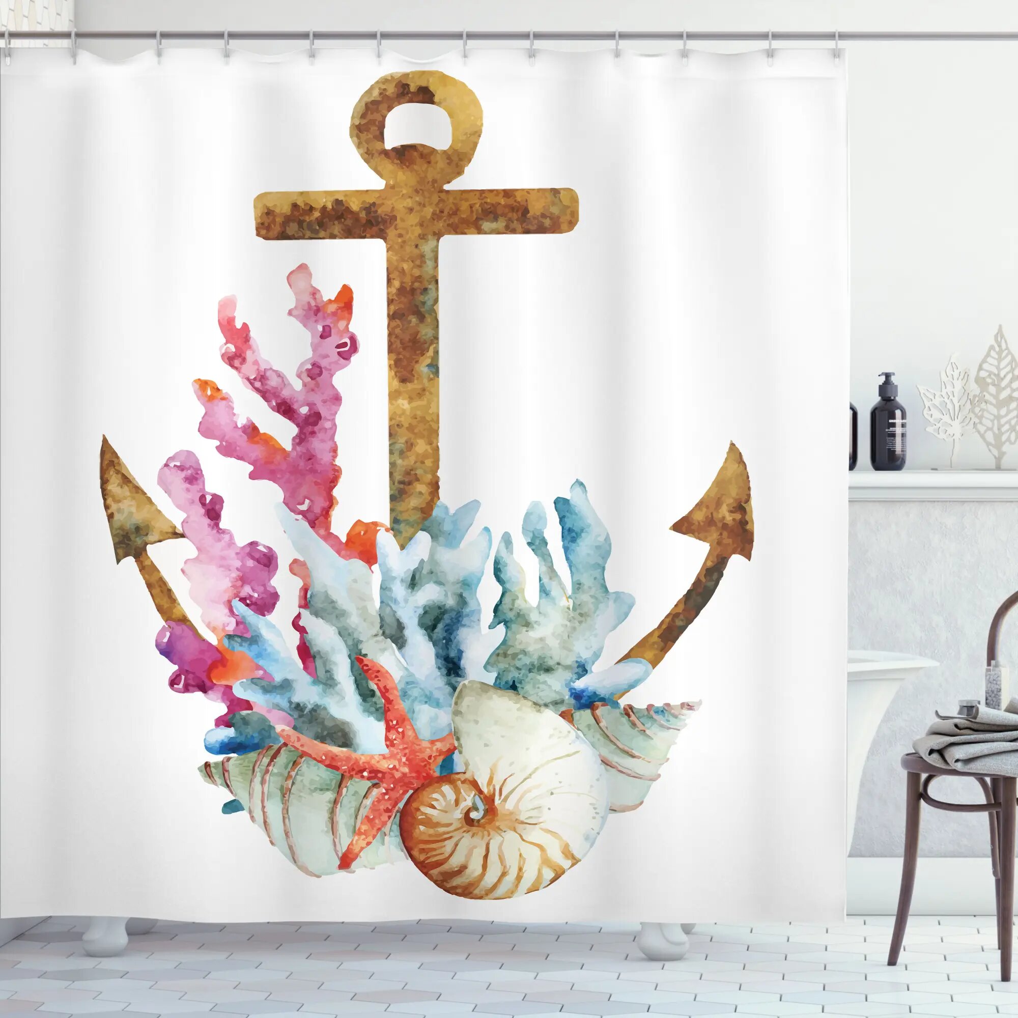 Bless international Starfish Shower Curtain with Hooks Included