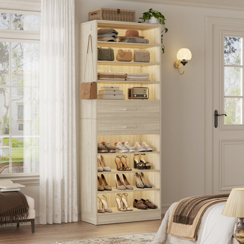 Armoire de rangement pour chaussures 40 paires, étagère à chaussures à 10 niveaux avec tiroirs, Gris