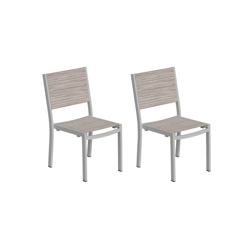 Travira Stacking Powder Coated Aluminum Outdoor Dining Side Chair, Bellows