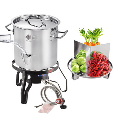 Ensemble de casseroles à vapeur de 40 pintes en acier inoxydable, réchaud de camping portatif au propane pour la cuisine extérieure, grande marmite à vapeur avec bec à eau facile à remplir, cloison et support