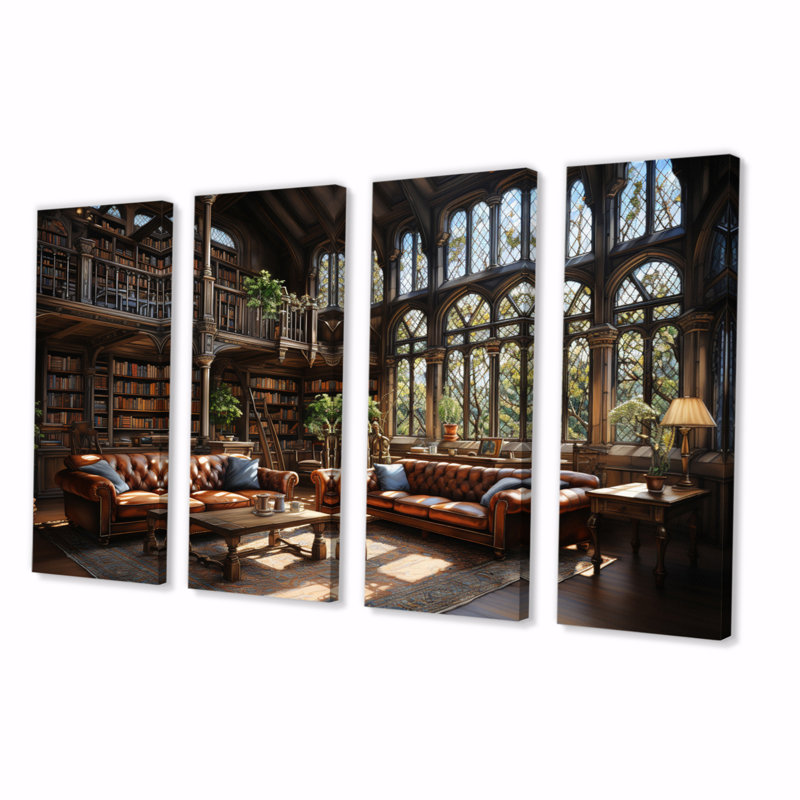 Bibliothèques littéraires, havre de paix sur toile, 4 pièces