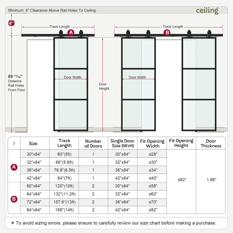 Black Aluminum and Frosted Glass Sliding Barn Door with Hardware Kit