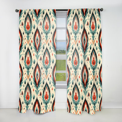 Orange And Beige Artisan Ikat Heritage - Vintage Velvet Curtain - Room Darkening - 1 Panel