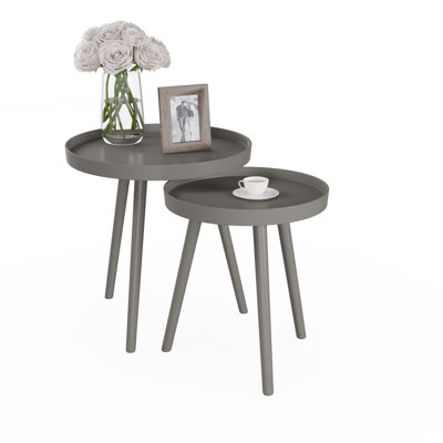 Kinchen Nesting Side Tables - Set of 2 Round End Tables for Living Room, Bedroom, or Home Office - Accent Table Set with Tray Tops - Mid-Century Modern Living Room Furniture by Lavish Home