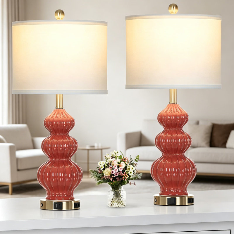 Ensemble de 2 lampes de table Modern Modern en céramique avec 2 ports USB A + C et une prise de courant CA