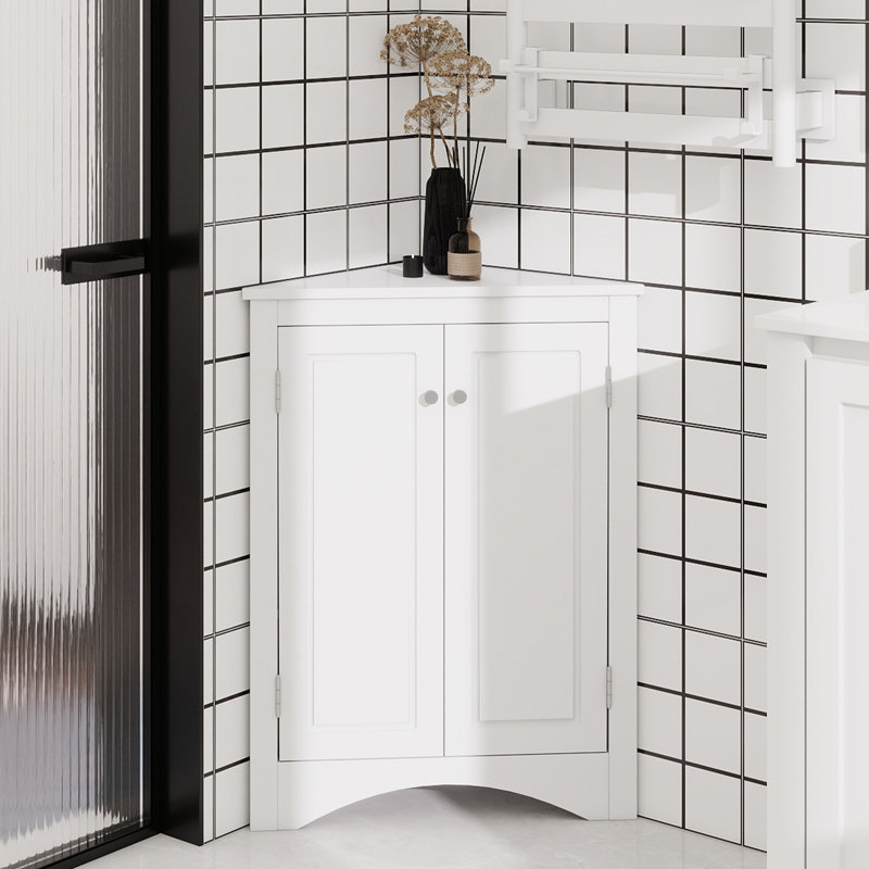 Armoire de rangement blanche triangulaire avec tablettes réglables, armoire de plancher autoportante pour la cuisine à domicile
