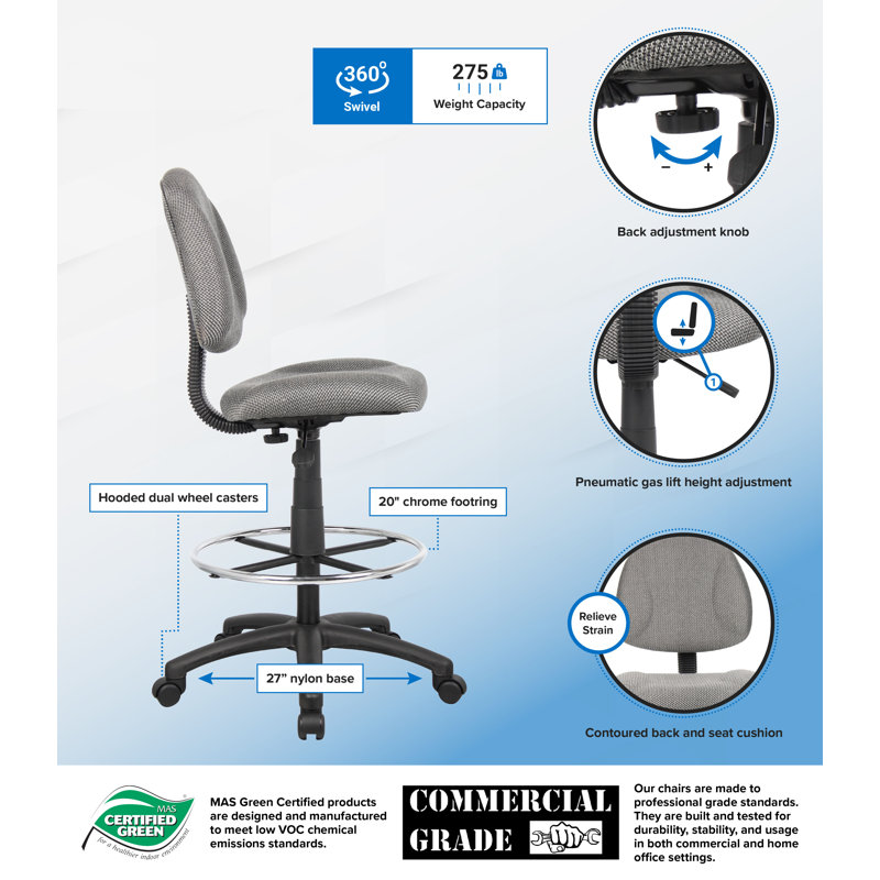 Drafting Chair, Gray Tweed, No Arm