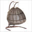 Balancelle suspendue en osier gris anthracite avec support et coussin bleu poussière-103536521-103536524