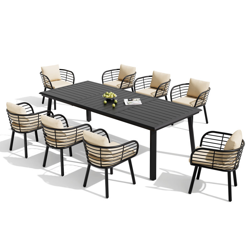  8 - Person Sunbrella Aluminum Dining Set (Set of 9), Beige
