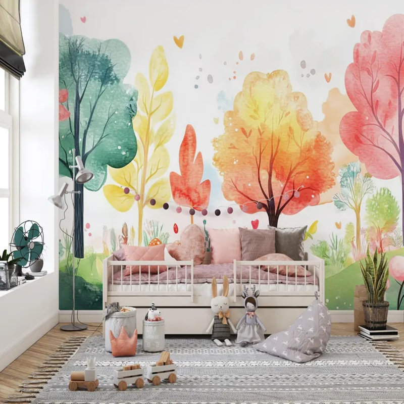 Forêt d'aquarelle fantaisiste, L 108 po x l 192 po