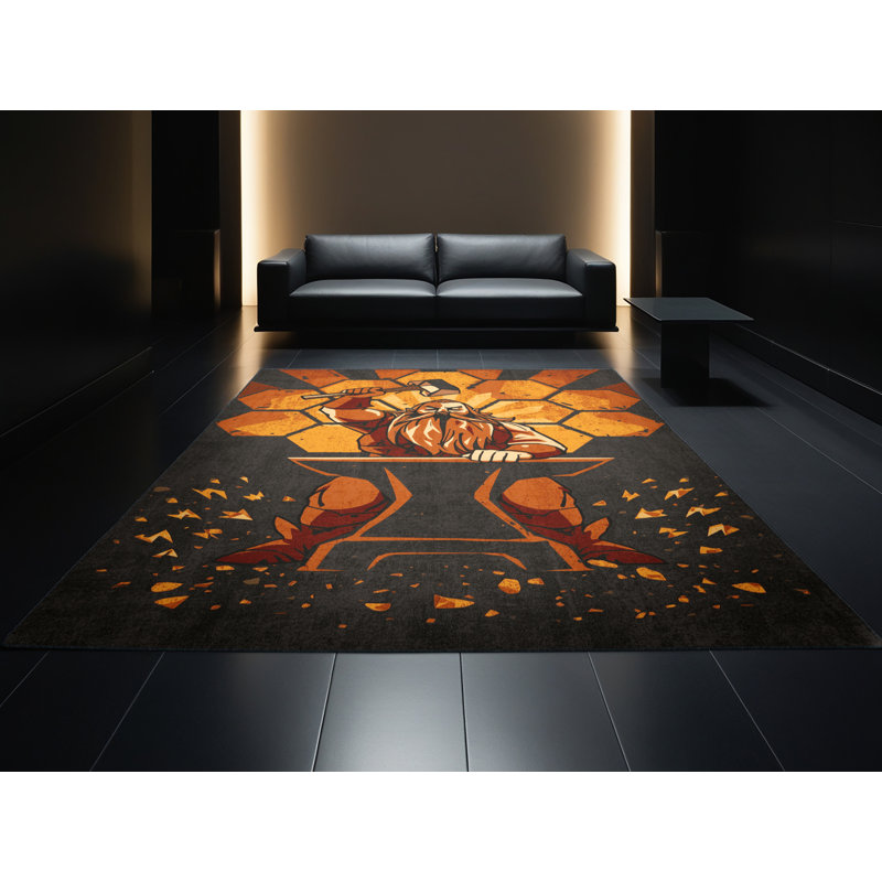 Tapis à motif géométrique brun nain lavable à la machine Wimberley, 5 x 8