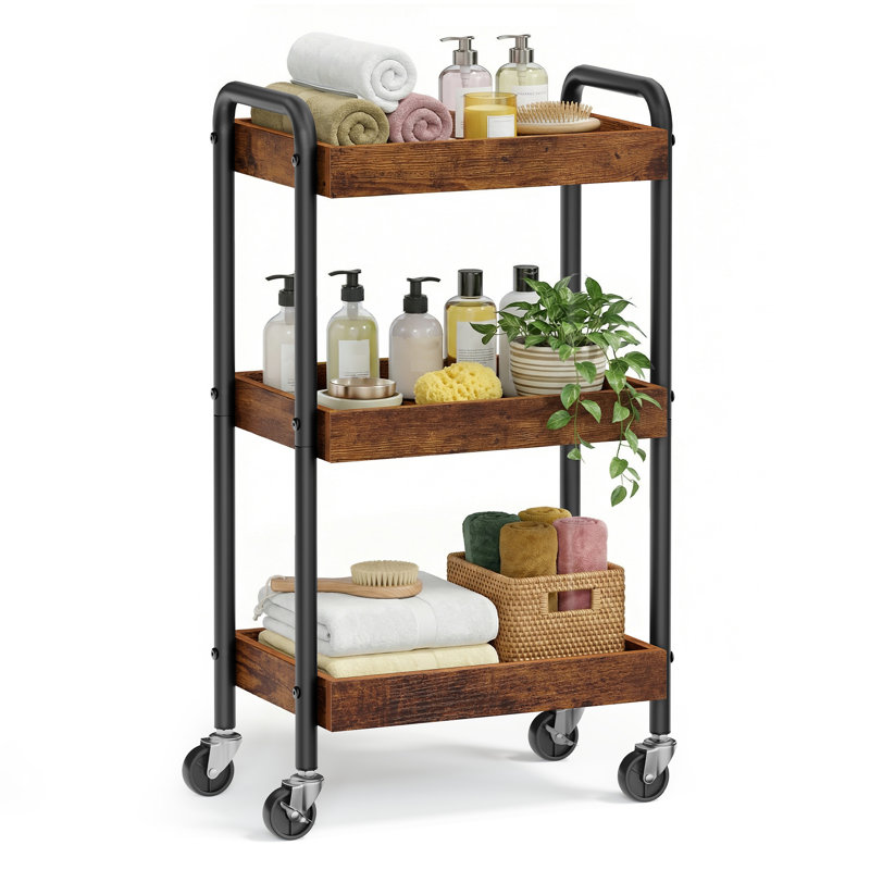 Metal Bar Cart, Brown, Black