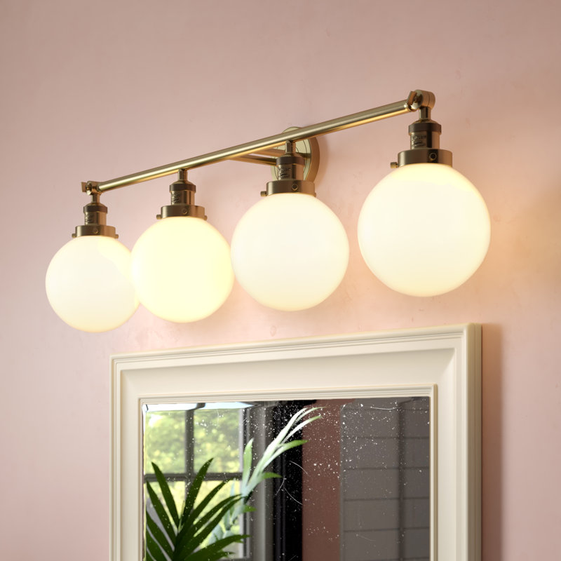 Éclairage pour salle de bain 4 lumières Clementina, Laiton brossé, Ampoule DEL rétro de 3,5 watts, Boîtier blanc mat