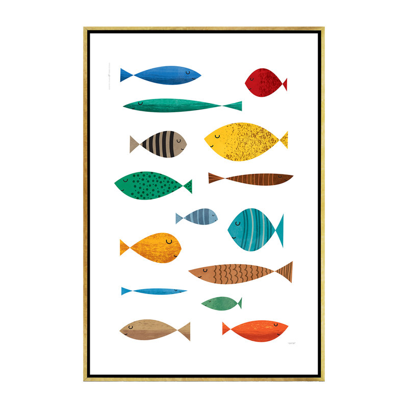 Poisson - imprimé, Pas de tapis, H 60 po x l 40po x P 1,5 po, Toile encadrée d'or