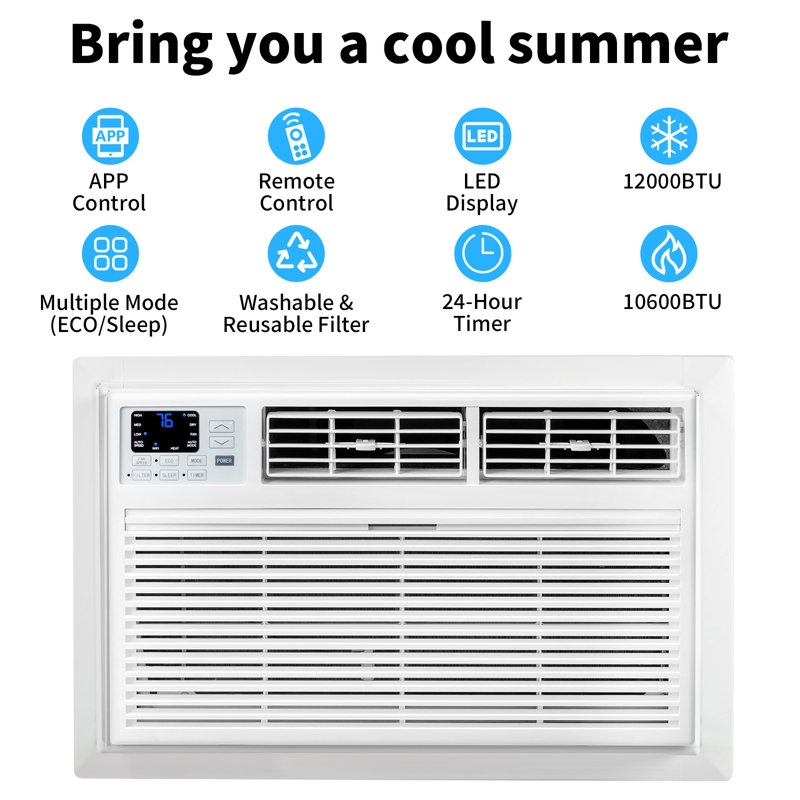 Climatiseur à travers le mur 12 000 BTU Wi-Fi avec chaleur et déshumidificateur