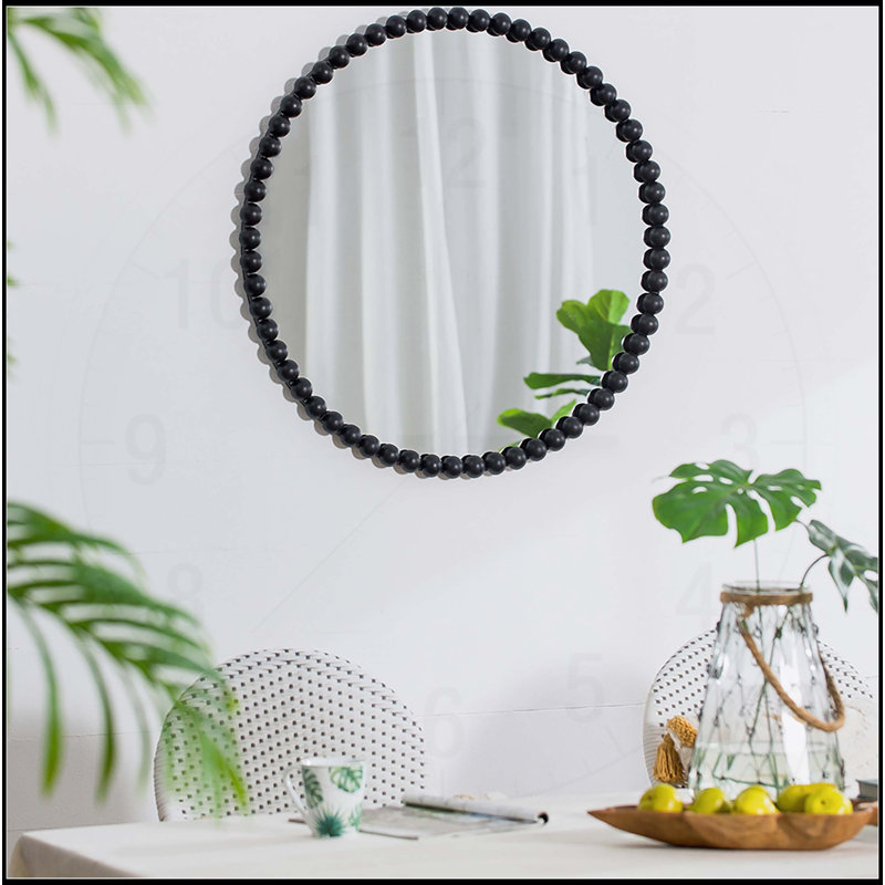 32" Circle Mirror with Metal Beaded Frame
