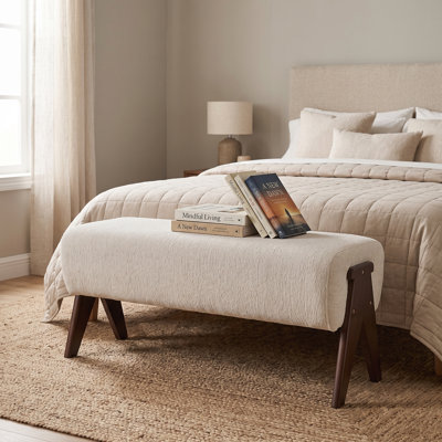 Banc de repose-pieds en tissu d'ameublement Chenille
