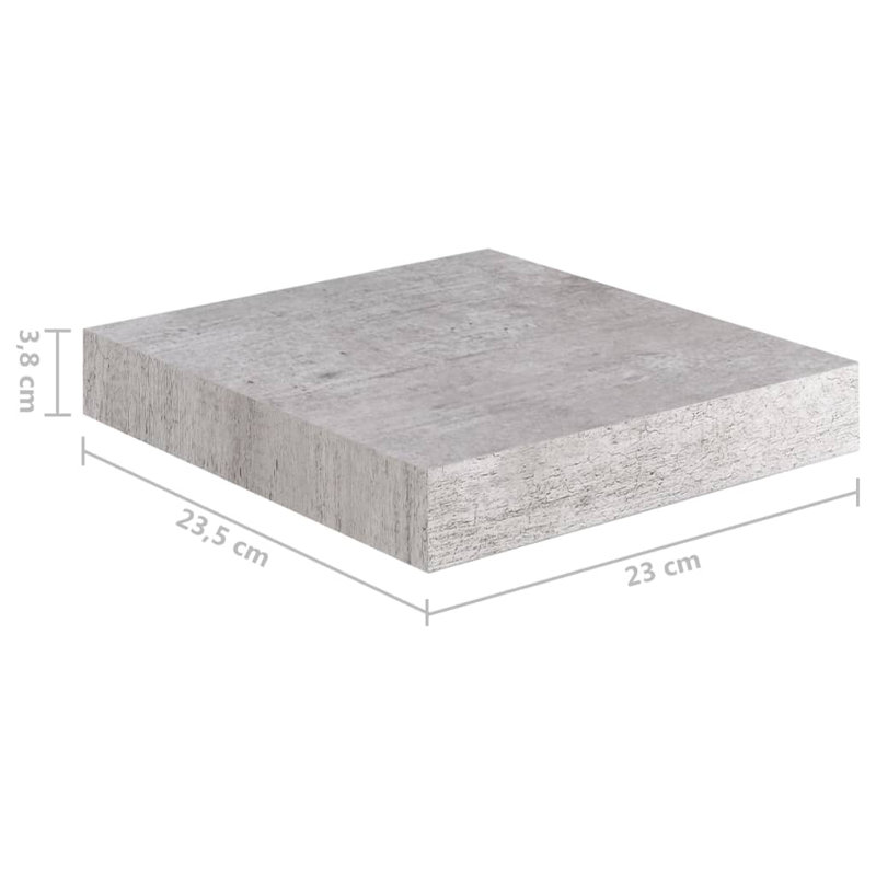 Blus Floating Shelf, 3.8cm H x 23.5cm W x 23cm D, Grey