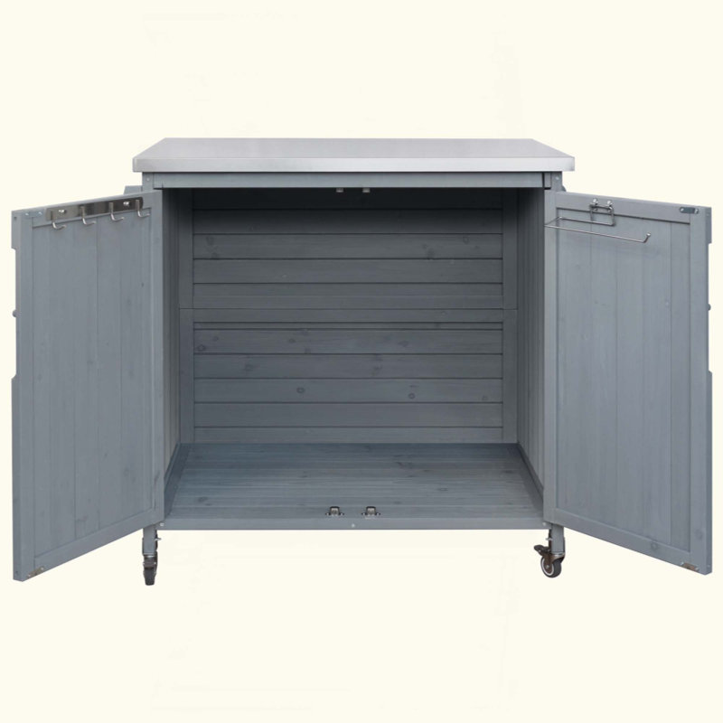 Outdoor Kitchen Island With Side Shelf, Outdoor Grill Cart With Storage Cabinet, Outdoor Kitchen Cabinet With Stainless Steel Top, Adjustable Shelf And 4  Wheels For Pizza Prep