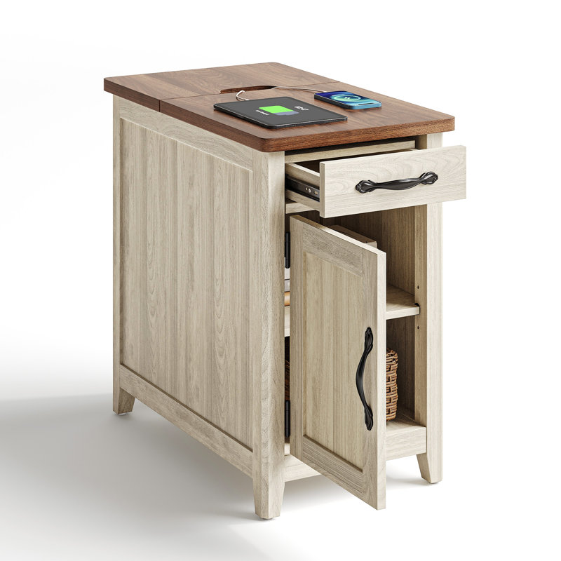 Analiesa End Table with Storage and Charging Station, Brown Top/Light Gray Base
