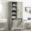 Armoire de rangement de salle de bain avec portes et tiroirs, panier à linge inclinable, plusieurs espaces de rangement, style autoportant, tablette ouverte, tablette réglable, chêne-1994365948