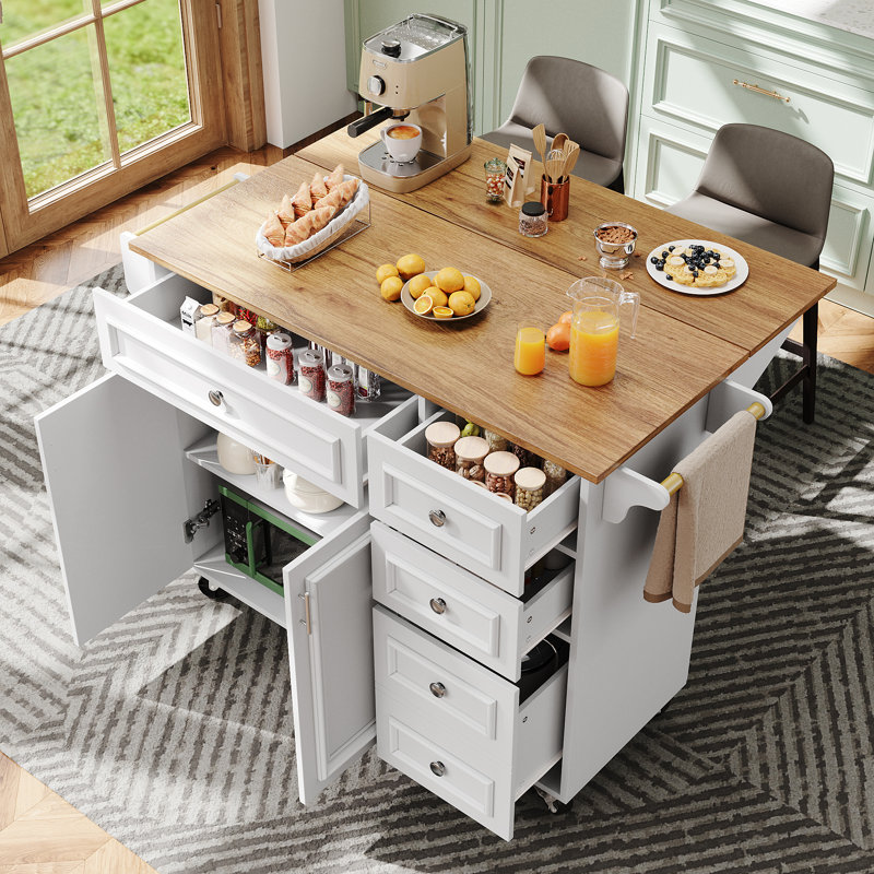 Wood Kitchen Island, White
