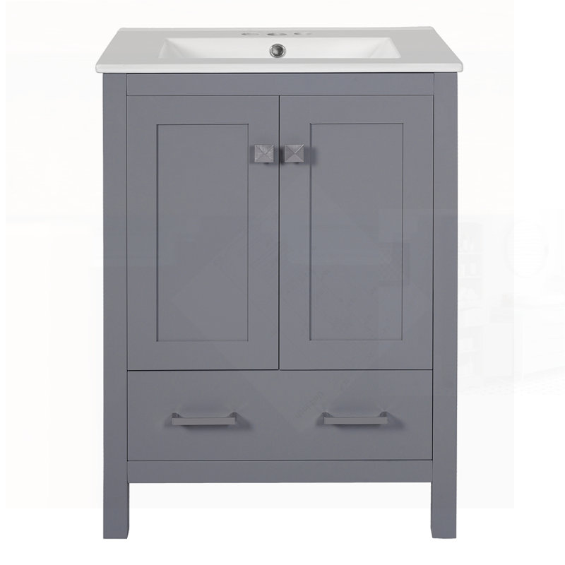 Meuble-lavabo moderne avec lavabo encastré intégré, portes à fermeture en douceur et solutions de rangement polyvalentes pour une organisation efficace.