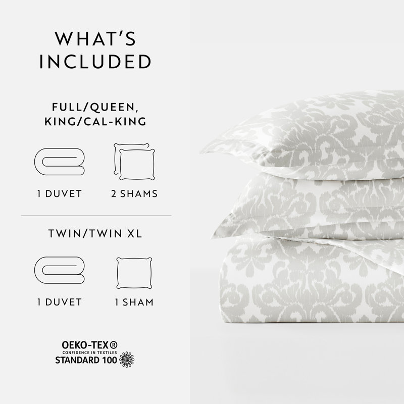 Gray Damask Pattern Microfiber Twin/Twin XL Duvet Cover Set