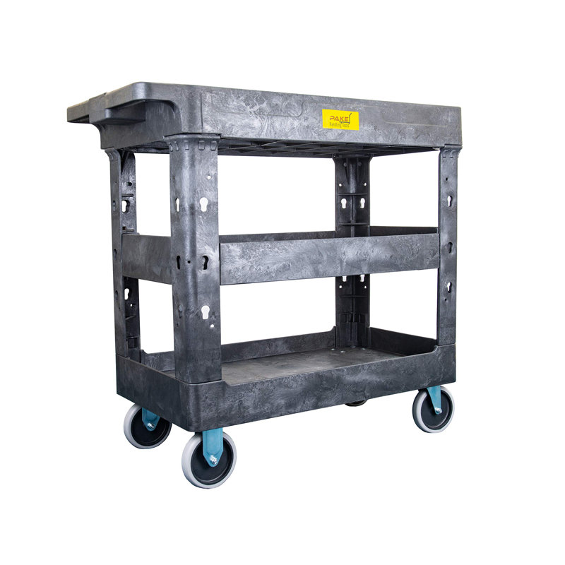 Gray Heavy Duty Plastic Utility Cart with Wheels and Handle