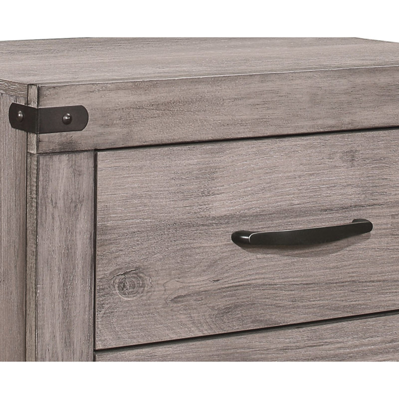 Table de chevet de chambre à coucher - Gris brunâtre, 2 tiroirs, quincaillerie en stratifié et quincaillerie en métal foncé brun