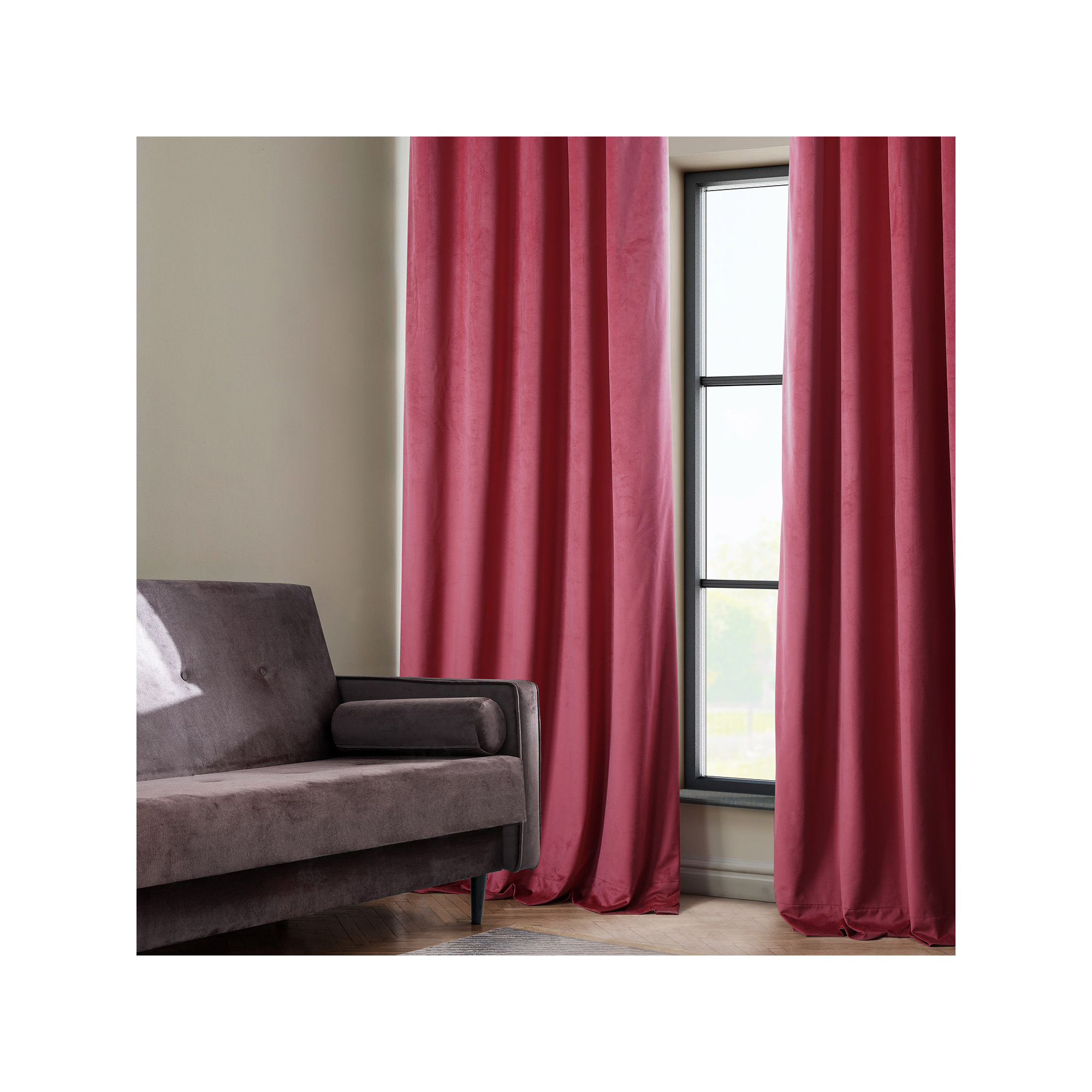 Matra Plush Velvet Curtains for Bedroom - Room Darkening Curtains for Living Room Window Single Panel, Dark Pink
