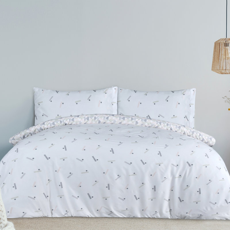 Polyester Geometric Shapes Duvet Cover, King Duvet Cover + 2 Standard Pillowcases, Blue