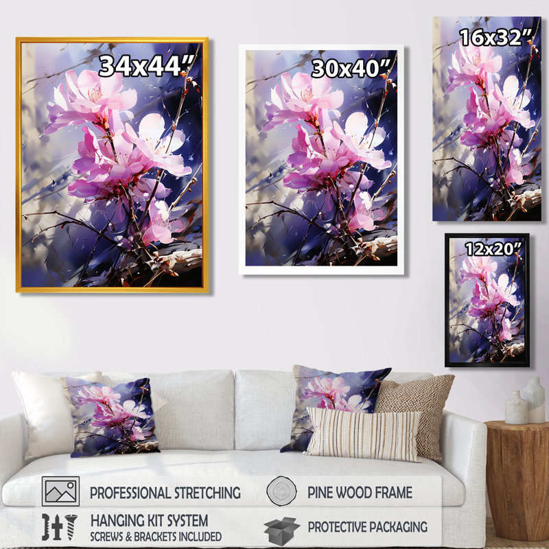 Pivoine mauve nostalgie - salon d'art mural pivoines, Cadre flottant brun, bois massif, H 44 po x l 34 po x P 1,5 po