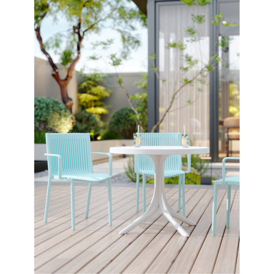 4 fauteuils empilables en plastique toutes saisons avec abat-jour bleu, capacité de charge élevée, patins antidérapants