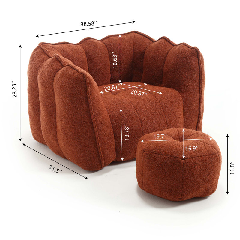 Sofas Upholstered Accent Chair with Ottoman, Red Chenille, 23.23" H x 38.58" W x 31.5" D