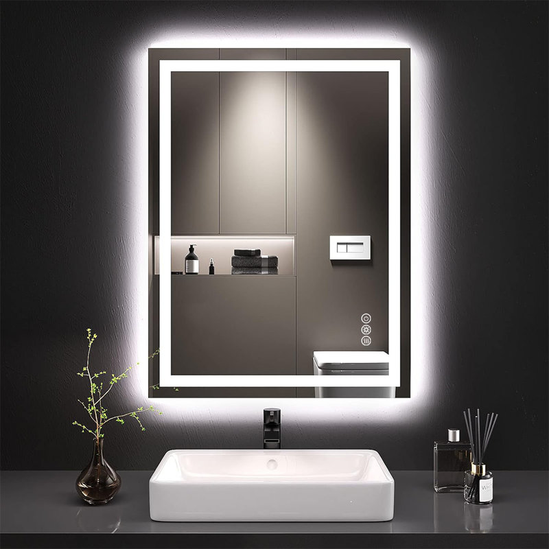 LED Bathroom Mirror with Front and Backlight Wall Mirrors  with 3 Colour Adjustment with Light LED Vanity Mirror with Anti-Fog