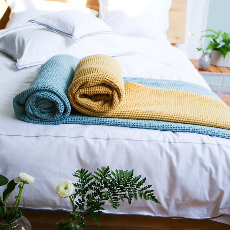 Alba Waffle Weave Bed Throw, Queen, Mimosa