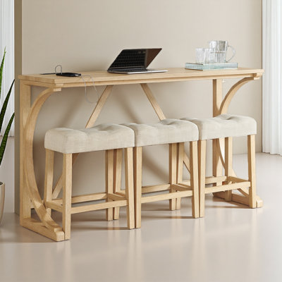 Ensemble de table de bar 59 pouces, table de salle à manger, table de canapé avec prise de courant, 3 tabourets rembourrés, table de bar 4 pièces et ensemble de chaise pour le salon