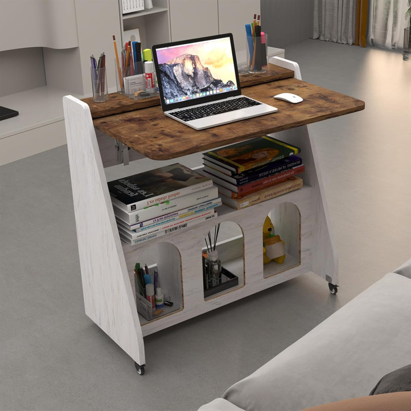 Home Office Desk With Wheels,Multipurpose Mobile Workstation,Rolling Computer Writing Desk With 4 Lockable Wheels And Storage(Rustic Brown)