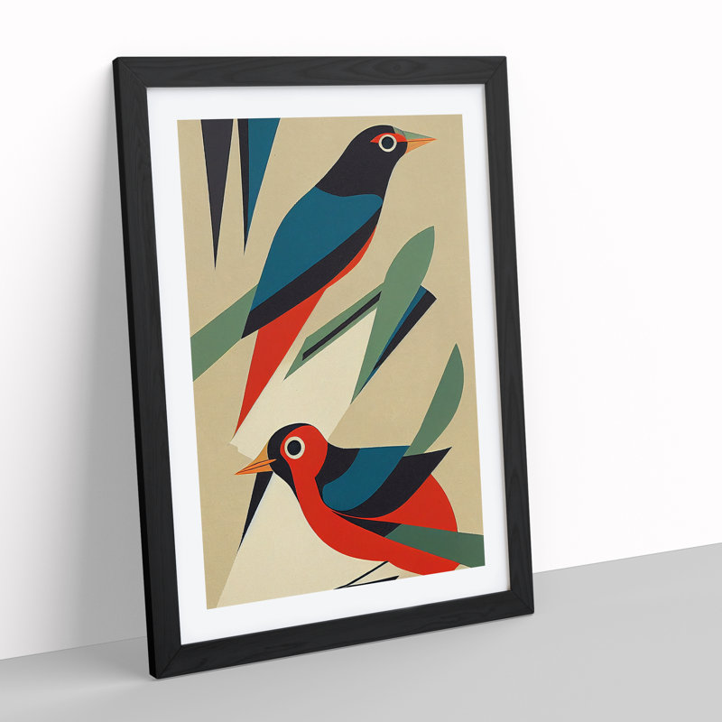 Pair Of Birds No.3 Abstract - Single Picture Frame Print, 64cm H x 46cm W, Black