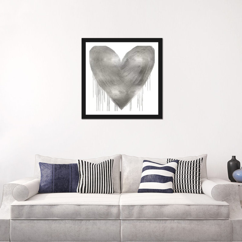 «Big Hearted Silver» par Lindsay Rodgers - impression d'art graphique, H 24 po x l 24 po x p 1 po, Papier noir, Blanc