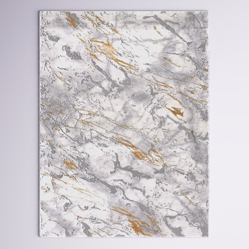 Linley Abstract Gray/Gold Area Rug, Rectangle 8' x 10'
