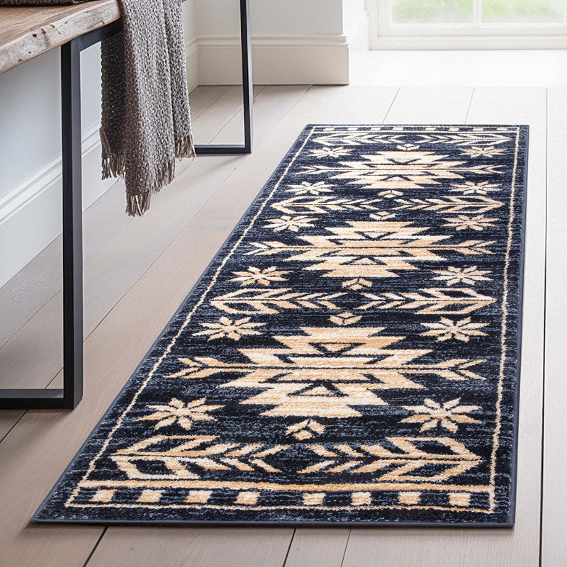 Tapis bleu / crème Marrk Southwestern, Tapis de couloir 2 pi 3 po x 7 pi 3 po