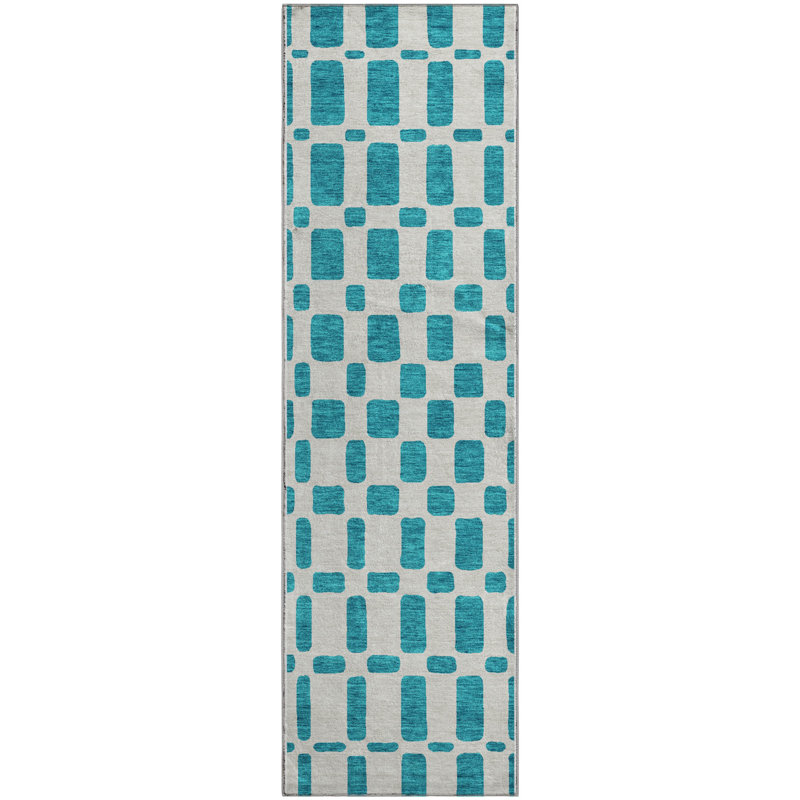 Premium Machine Washable Prisco Teal Rug, Runner 2'3" x 7'6"