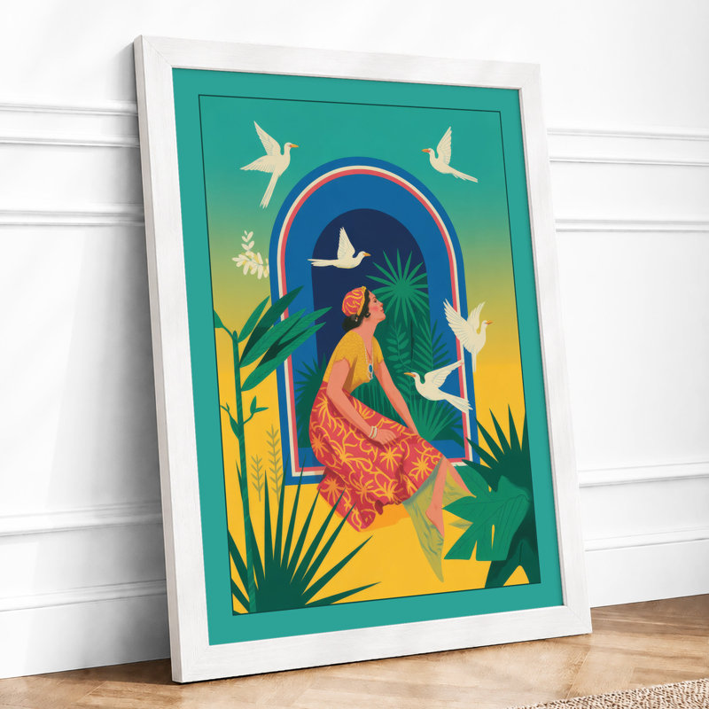 Woman in Paradise Tropical - Framed Print, A2 - 59.4 x 42.0 cm, White
