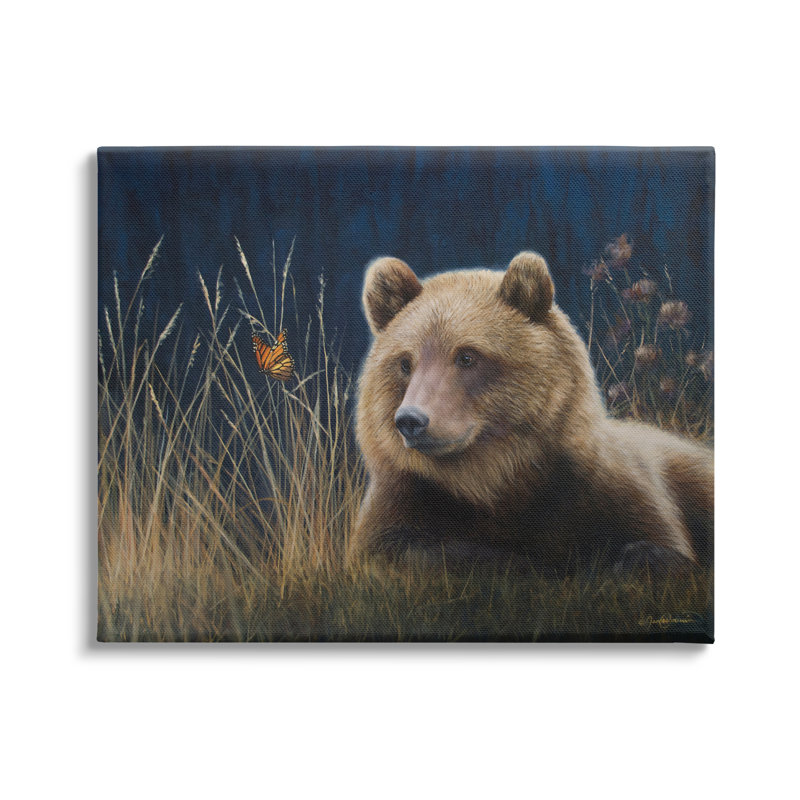 «Bear and Butterfly Scene On Canvas» par James Corwin, reproduction, H 36 po x l 48 po x P 1,5 po