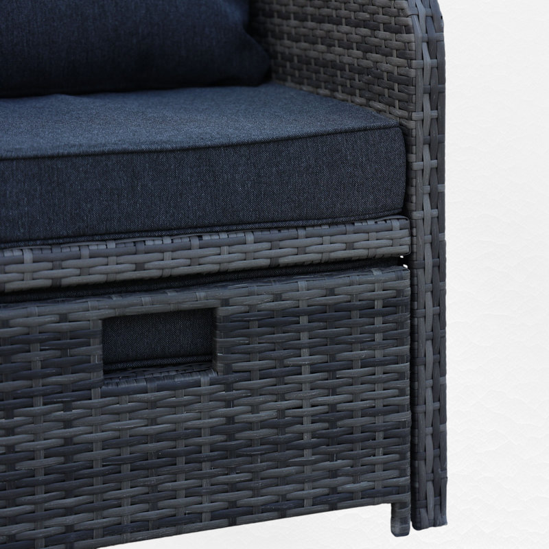 Ensemble de conversation en osier pour 2 personnes avec repose-pieds, Gris