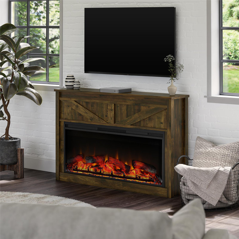 Wide Modern Farmhouse Mantel with Electric Fireplace, Rustic
