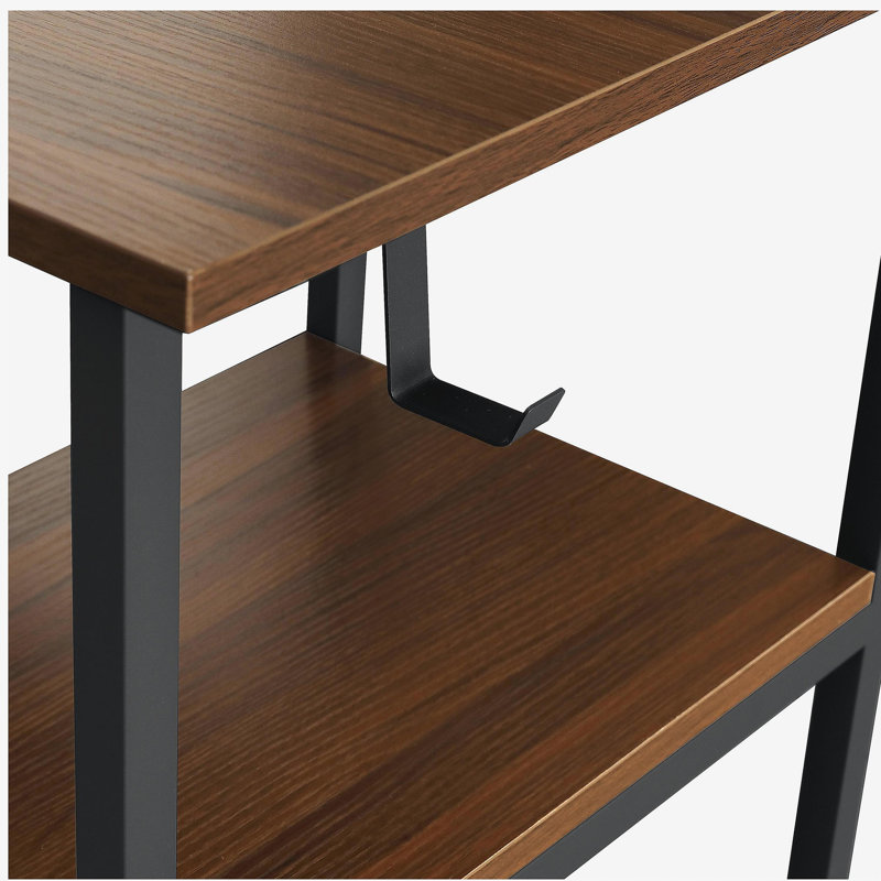 Two-tone L-shaped home office desk with storage, walnut color